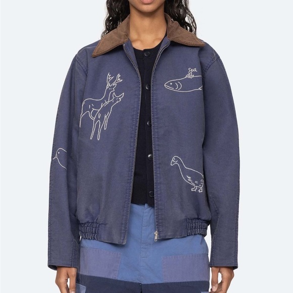 Sea NY New York Demi Jacket - Embroidered Blue Bomber M - Picture 5 of 11